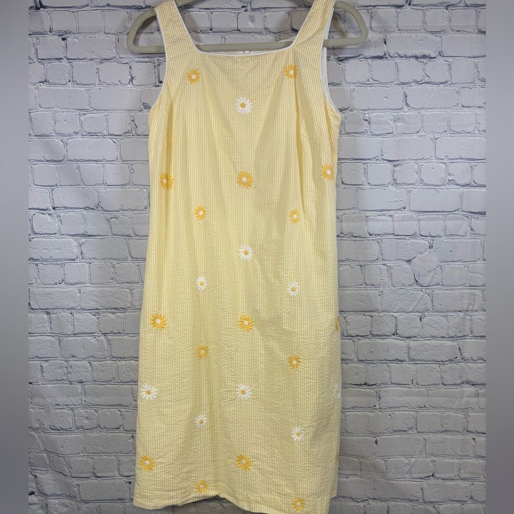 VINTAGE TALBOTS Yellow Seersucker Party Wedding Vacation Preppy Daisy Dress 6